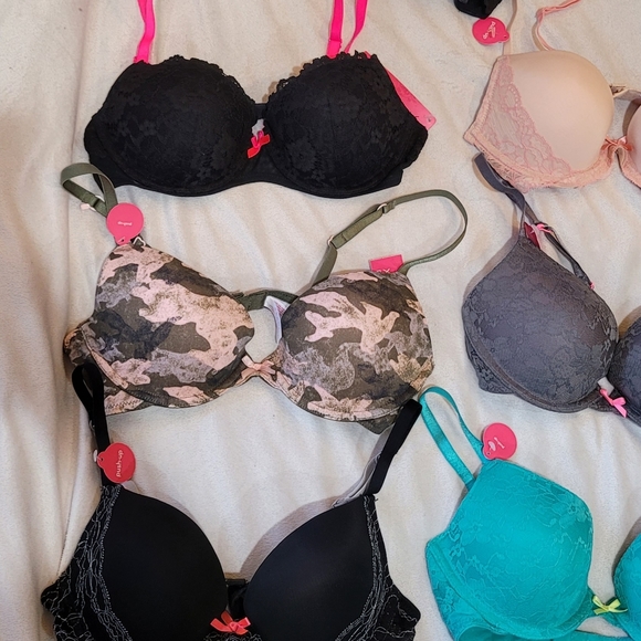 New 7 Piece 34B Bra Bundle Push Up Etc Black Lace Turquoise Camo Hot Pink Nude - Picture 10 of 12